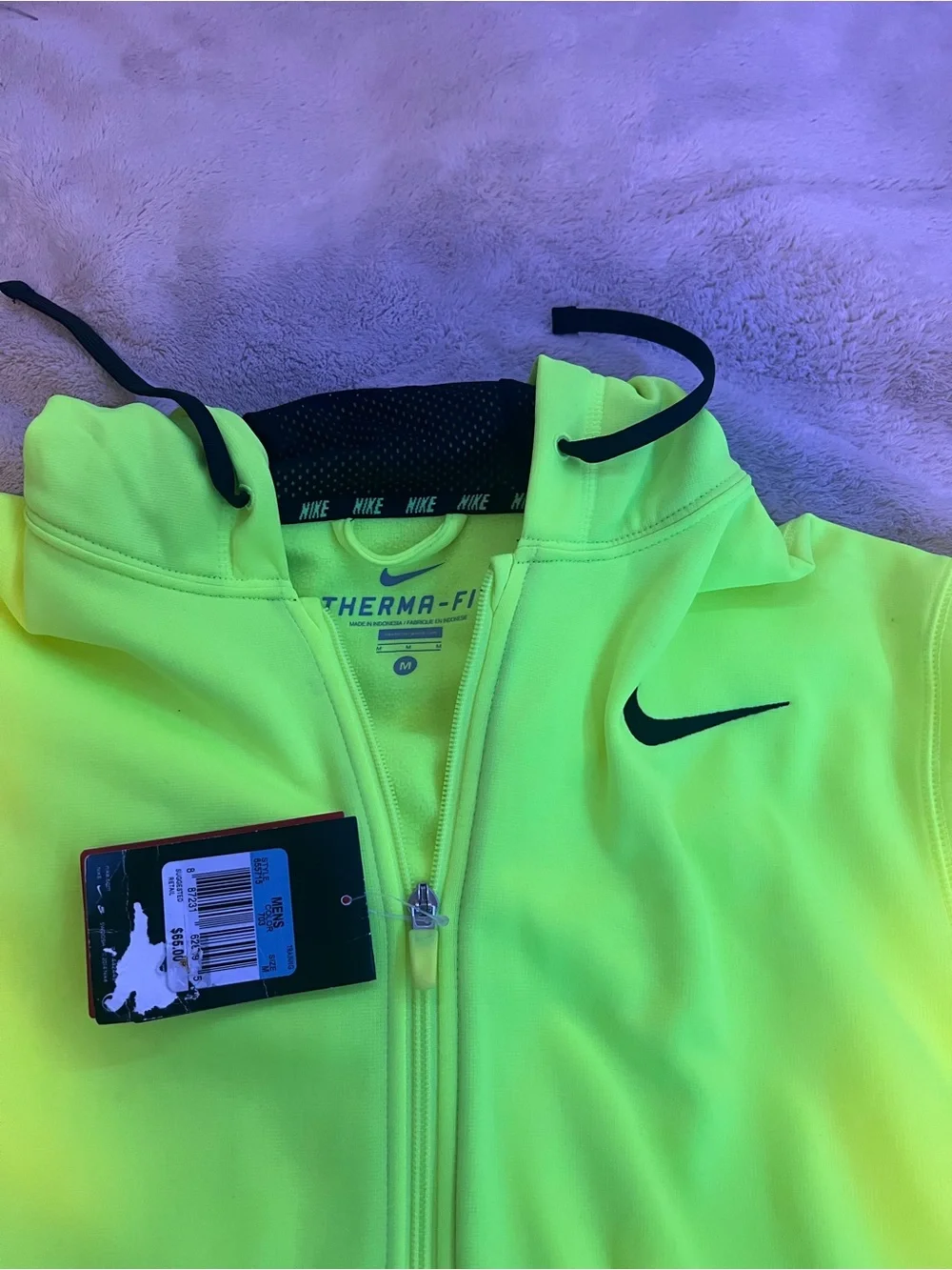 Nike Mens Neon Yellow and Black Full-Zip Therma-Fit Jacket
